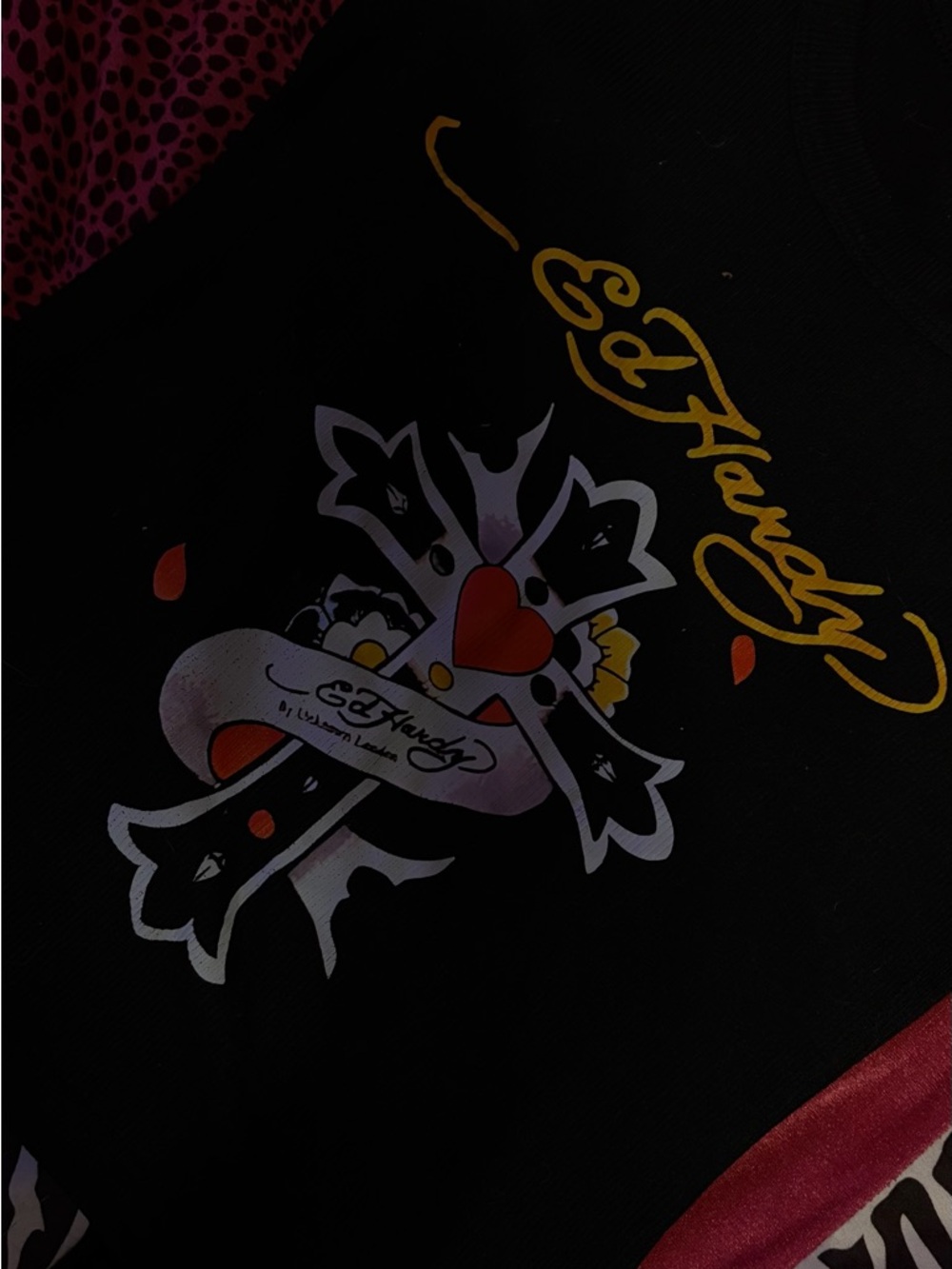 Ed Hardy Black Graphic designer Tee with Heart & Cross Logo